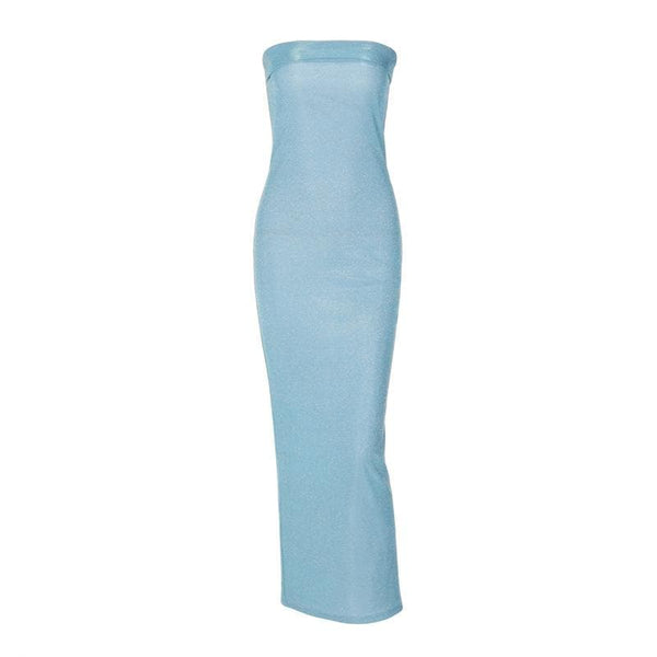 Robe longue tube texturée unie sans manches à dos nu