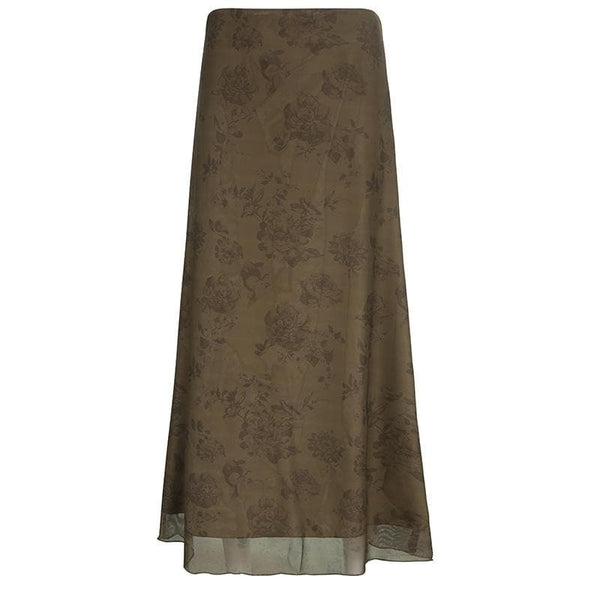 Jupe midi zippée à volants et motif fleuri en maille 