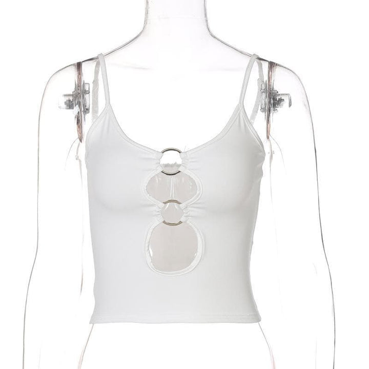 Hollow out low cut ring cami top - Final Sale - Halibuy