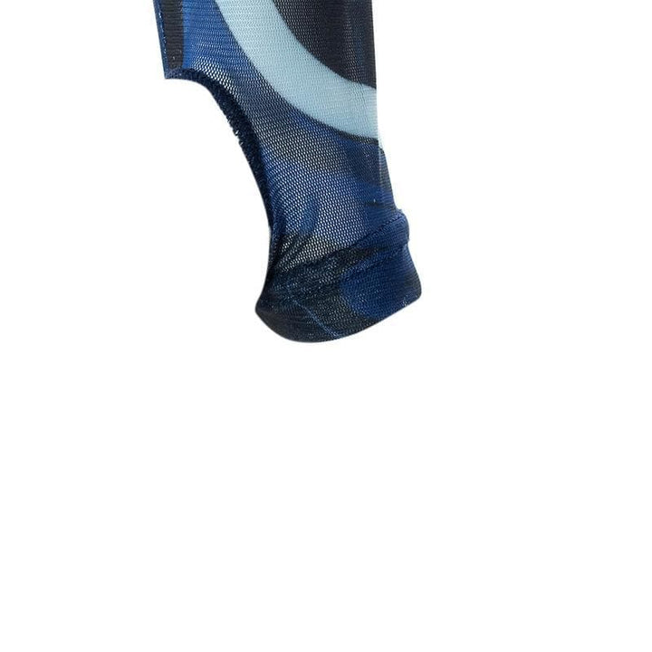 Crewneck mesh see through print long sleeve gloves crop top - Halibuy