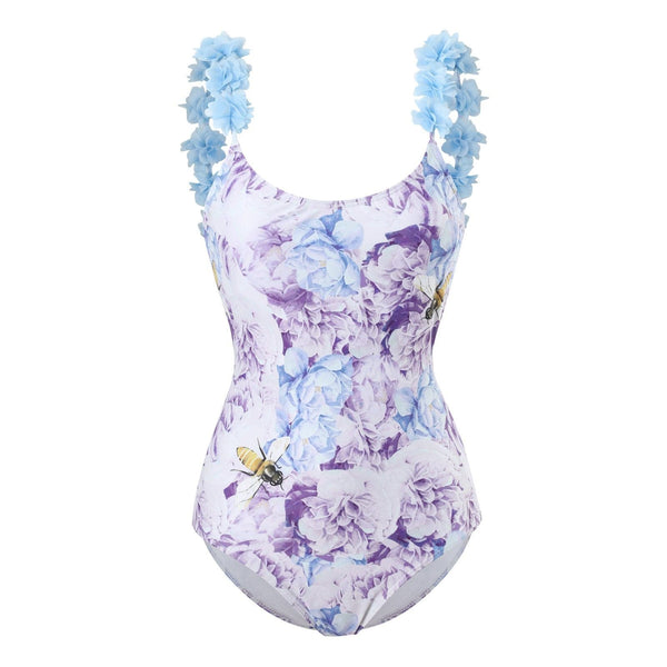 Maillot de bain une pièce à motif floral contrasté, col en U, rembourré et dos nu