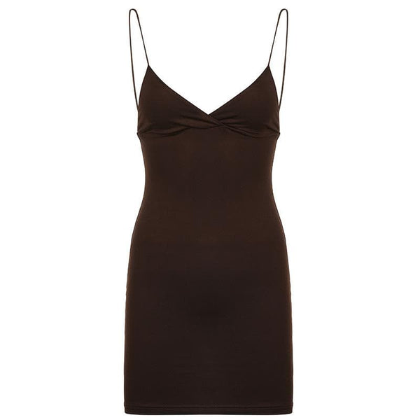 Mini-robe à bretelles spaghetti unie et froncée à coupe basse 