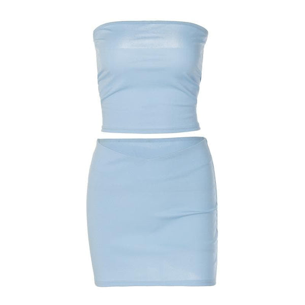 Solid backless tube mini skirt set