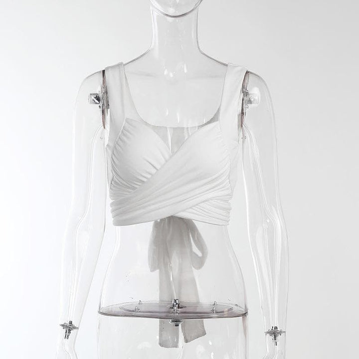 Self tie solid 2-way crop top - Halibuy