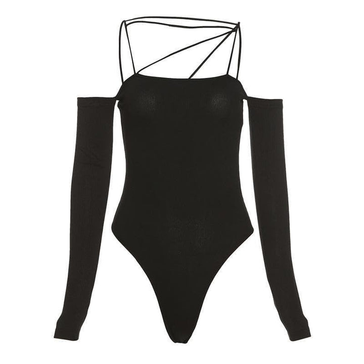 Off shoulder irregular backless bodysuit - Halibuy