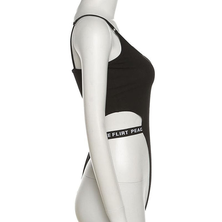 Letter embroidered hollow out bodysuit - Halibuy