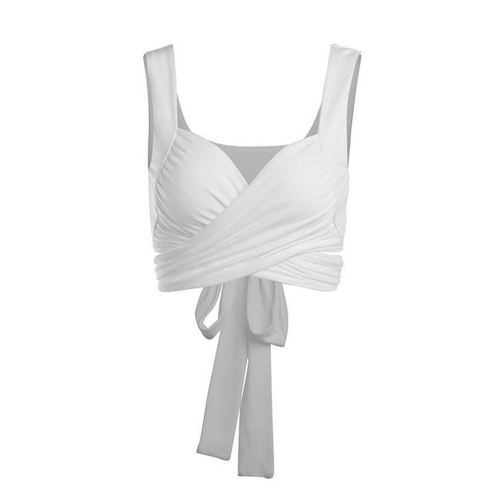 Self tie solid 2-way crop top - Halibuy