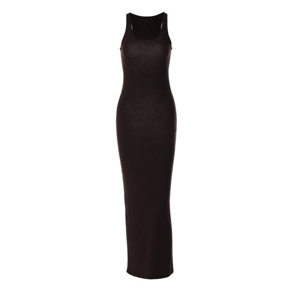 Robe longue unie sans manches à col en U 