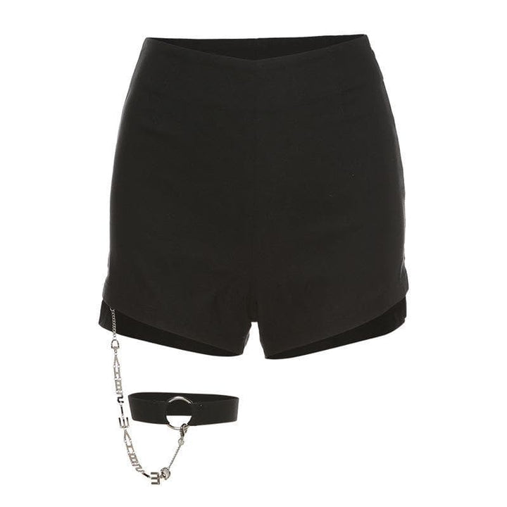 High waist zip up metal chain short pant - Halibuy