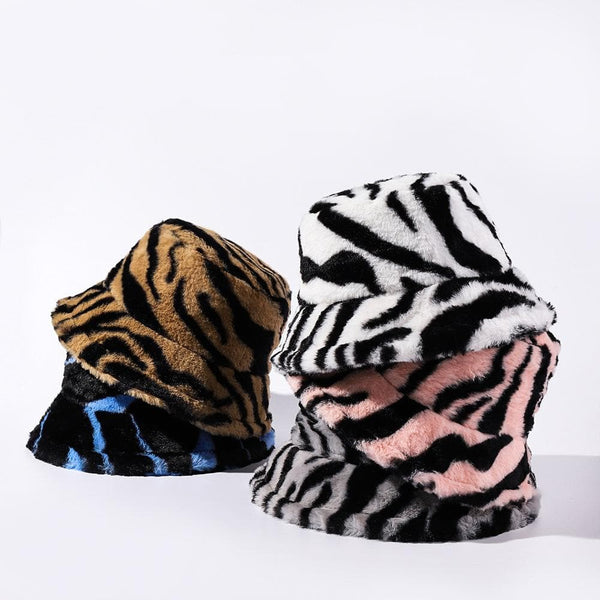 Chapeau de pêcheur moelleux à motif zèbre