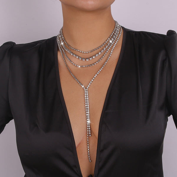 Collier ras du cou superposé en strass 