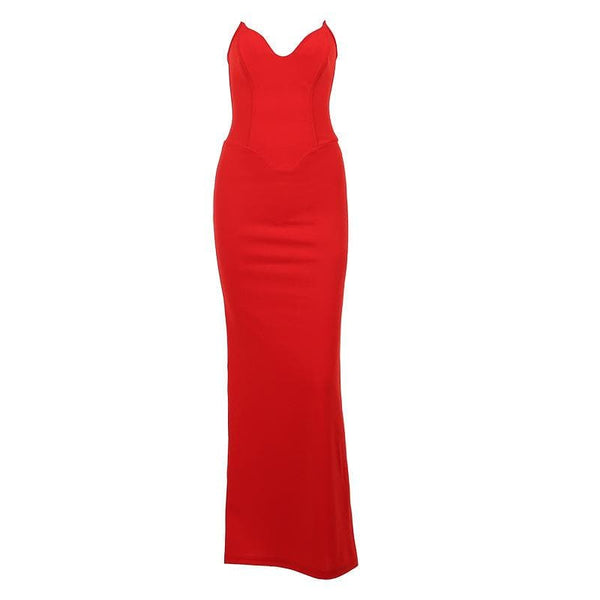 Zip-up solid v neck backless slit tube maxi dress  | red tango dress