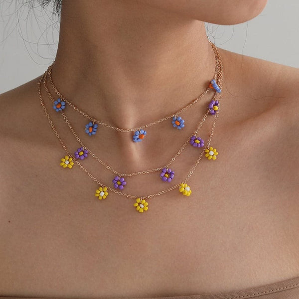 Collier pendentif fleur multicolore 
