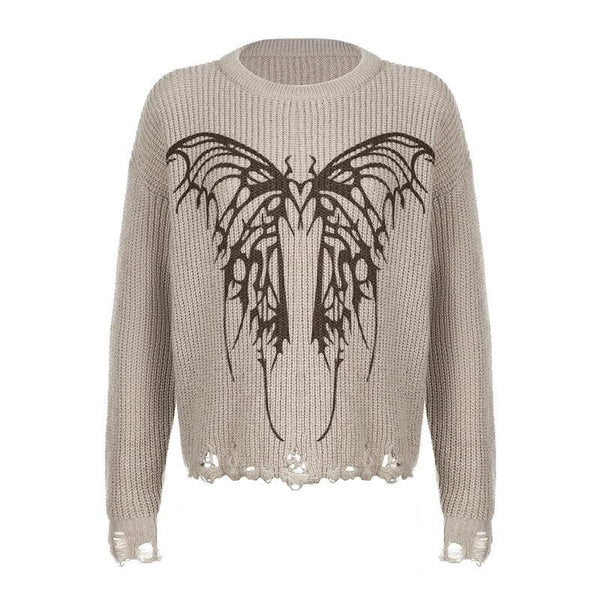 Haut à manches longues découpé avec motif papillon au crochet creux 