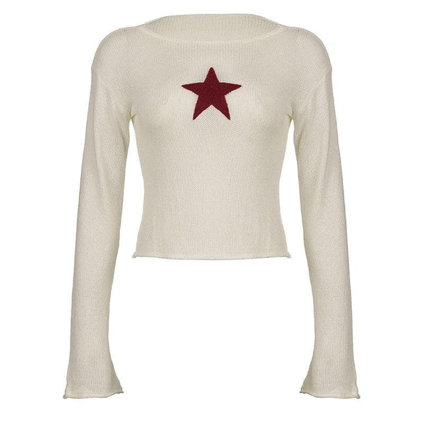 Haut à manches longues contrasté en tricot à motif étoile