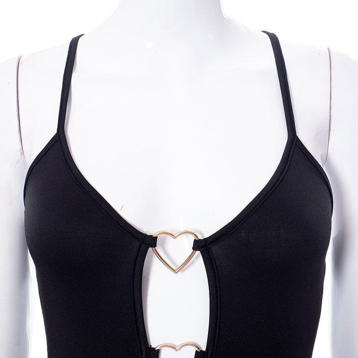Heart ring hollow out cross back dress - Halibuy