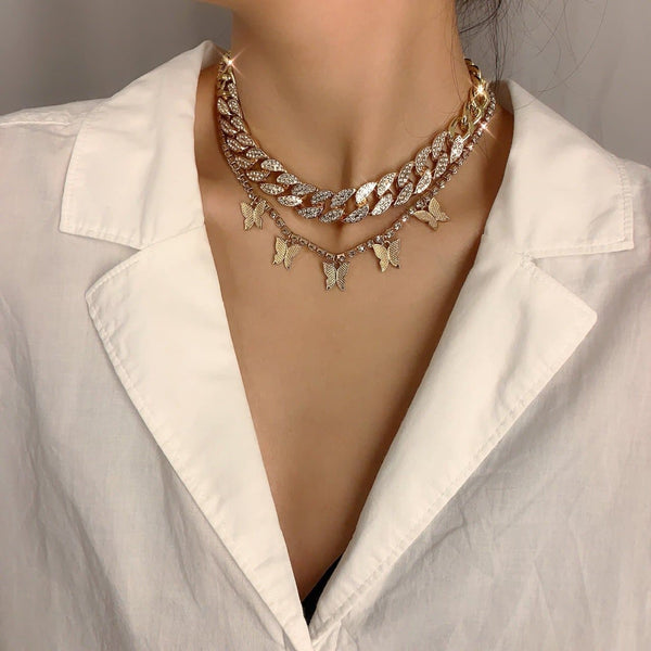 Collier ras du cou papillon cubain 2 pièces 