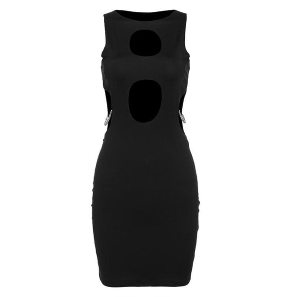 Mini-robe unie sans manches avec chaîne en métal ajourée 