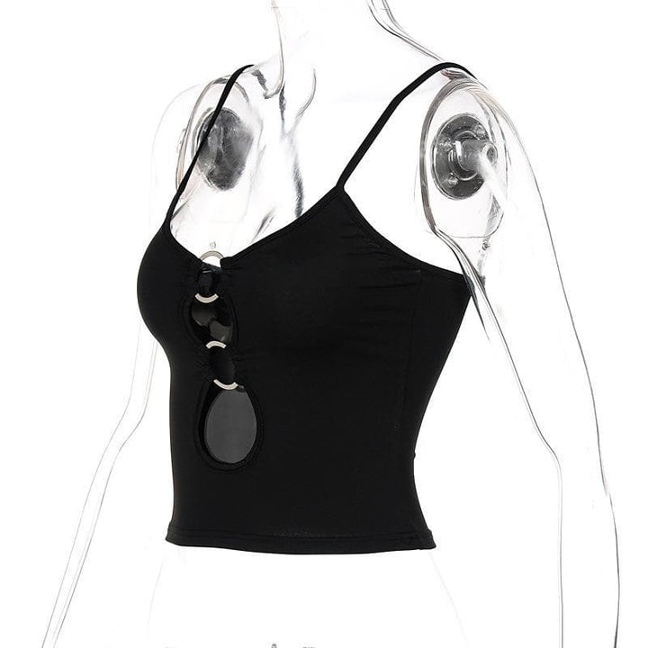 Hollow out low cut ring cami top - Final Sale - Halibuy