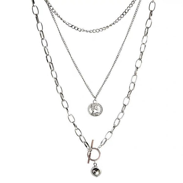 Collier chaîne 3 pièces avec pendentif en forme de pièce 