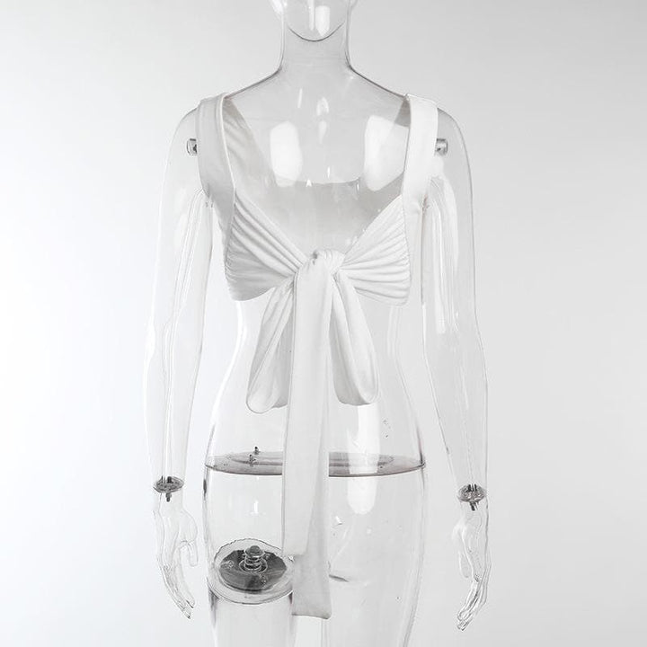 Self tie solid 2-way crop top - Halibuy